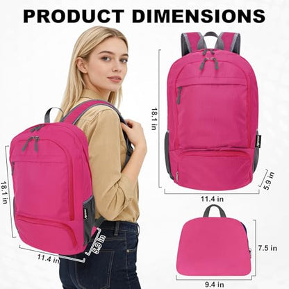 HOLYLUCK 20L lightweight packable Hiking Daypack Foldable Backpack for Men Women Small Travel Outdoor Foldable Shoulder Bag-pink - color: Pink