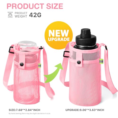 BINSUNS 2 Pcs Large Water Bottle Bag with Strap, Mesh Water Bottle Carrier Holder Crossbody Water Sling Bag Shoulder Strap and Pocket - Walking Sports Hiking Camping (Black+Pink) - color: Black+Pink, size: 2 Pcs-Large