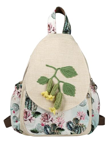 Small Canvas Backpack, Retro Boho Washed Hippie for Women Daily Commute (Cucumber Decorations) - color: Cucumber