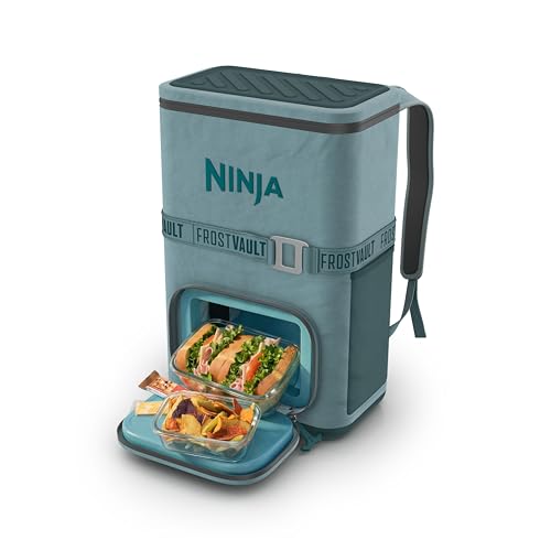 Ninja Backpack Cooler | FrostVault Go 24 Can Soft Cooler | Leakproof Zipper with Built in Can Opener, 2 Ice Packs & Dry Storage Drawer | for Hiking, Camping & More | Halocline Green | FF124TL - color: Halocline Green, size: 24 Can