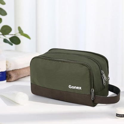 Gonex Travel Toiletry Bag Nylon, Toiletries Kit Shaving Bag Toiletry Organizer Olive & Brown - color: Olive & Brown