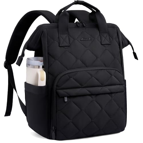 LOVEVOOK Laptop Backpack for Women, 15.6 inch Work Travel Backpack Purse, Puffer Quilted Laptop Backpack Casual Daypack for Nurse Teacher，Black - color: Black, size: 15.6 inch