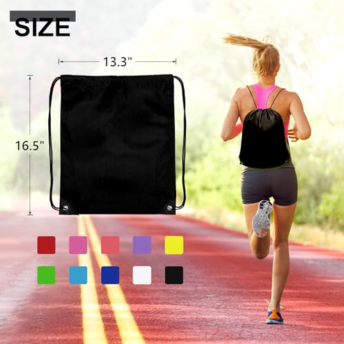 Grneric 50Pcs Drawstring Backpack Bulk Cinch Bag, Drawstring Bags Polyester for Gym Sports Beach Party Trip (Black) - color: Black