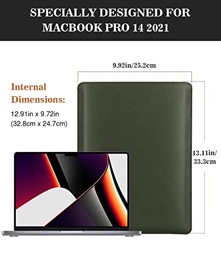 MoKo Laptop Sleeve Compatible with New Mac Pro 14 Inch M5/4/3/2/1 2026-2021, Slim Stylish Laptop Bag Made of PU Leather, Fliz Sleeve Case, Carry Bag for 14 Inch Mac, Midnight Green - color: Midnight Green, size: 14 Inch