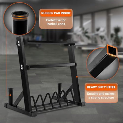 Yes4All 6 Pegs & 4 Barbell Storage Racks Load Up to 1190 LBS - Wall Mounted Weight Plate Tree & Barbell Holder - color: B. Multi-Functional (Black), style: B. Multi-Functional