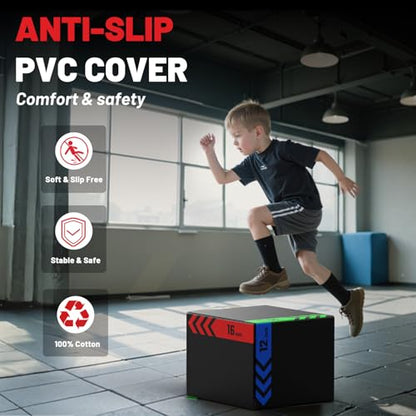 papababe 3-in-1 Plyometric Box Multi-use Jumping Exercise Equipment Trainer with Anti Slip Surface and High Density Foam for Workout Training - style: 12 x 14 x 16 inch (15lbs)