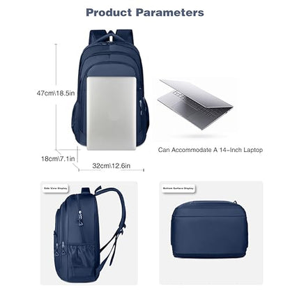Large Capacity Travel Laptop Backpack, durable and lightweight, 4 compartments, waterproof front, breathable back (Dark blue) - color: Dark Blue