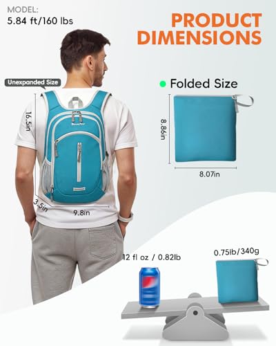 Seektop Small Hiking Backpack Expandable 12L-15L, Lightweight Packable Waterproof Daypack with Phone Pocket for Women Men - color: Peacock Green