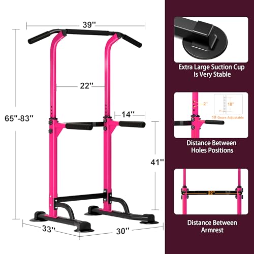 DlandHome Power Tower Pull Up Dip Station Multi-Function Fitness Equipment for Strength Training Adjustable Height Dip Stand for Home Gym - color: Pink