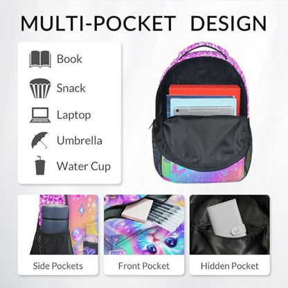 Cat Backpack for Girls Kids Schoolbag with Pocket - Animal Bookbag with Cat Print for Granddaughter Elementary Middle School Students (17 Inch) - color: Dark Pink