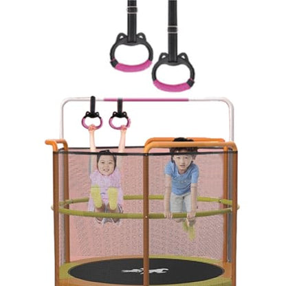 JIANWEI Gymnastics Rings Set for Kids, Professional Children Trapeze Bar Pull Up Rings with Straps Kids Playground Home Exercise Gym Rings with Drawstring Bag for Children Exercise(Pink)