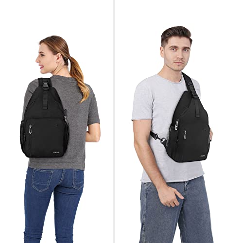 MOSISO Sling Backpack Bag, Crossbody Shoulder Bag Travel Hiking Daypack Chest Bag with Front Square Pocket&USB Charging Port - color: Black