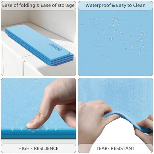 Folding Yoga Mat Extra Thick 0.4 Inch, Foldable Yoga Mat 75 x 26 Inches, TPE Exercise Mat, 7-Panel Non Slip Cushioned Fitness Mat for Yoga, Pilates, Stretching, Home Workout - color: Blue
