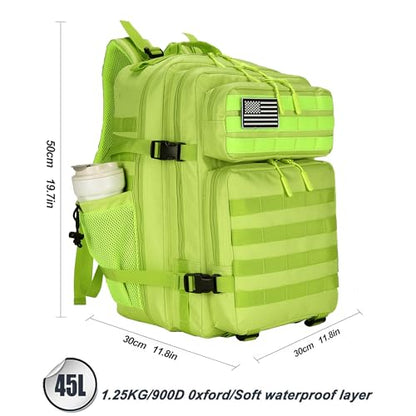 Lovelinks21 45L Tactical Assault Backpack 3 day assault pack with Molle Waterproof backpack Rucksack for Tactical Backpacks (Fluorescent Green) - color: Fluorescent Green