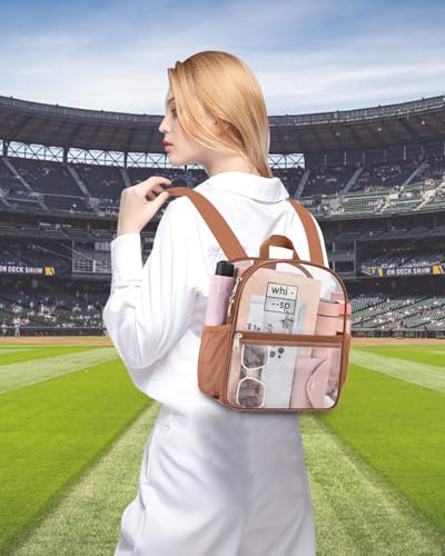 Clear Backpack for Stadium Events, 12x12x6 Small Clear Plastic bag with Reinforced Straps for Game Security Festival Concert - color: Coffee Brown