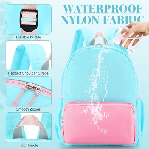 1 Piece Nylon Backpack Kids School Backpack for Toddler Girls Boys Plain Waterproof Preppy Bookbags Travel for Student (Lake Blue and Pink) - color: Lake Blue and Pink
