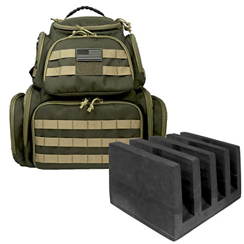 K-Cliffs Tactical Range Backpack – Lockable Bag for 5 Handguns Pouches – 900D Water‑Resistant with Rain Cover & USA Patch - color: Khaki With Eva Cradle