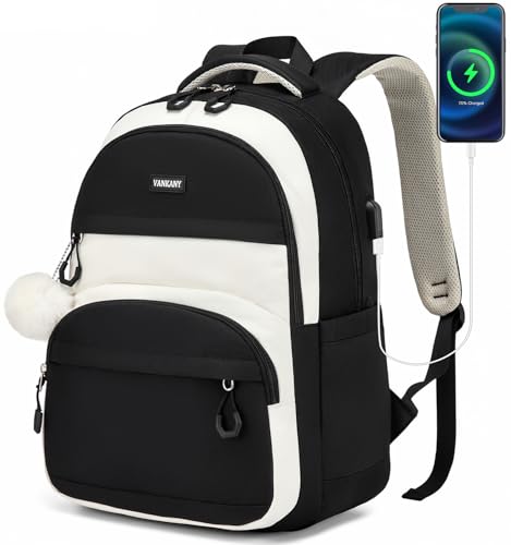 Girls Backpack, School Bag for Teen Girl Middle High School Cute Bookbag for College Women Students Aesthetic Back Pack 8-12 Years Old, Beige Black - color: Beige Black, size: 15.6in