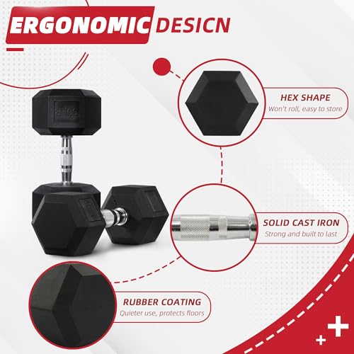 BalanceFrom Rubber Encased Exercise & Fitness Hex Dumbbell, Hand Weights with Anti-Slip Metal Handle for Home Gym, Multiple Sizes - style: 50LBS Pair