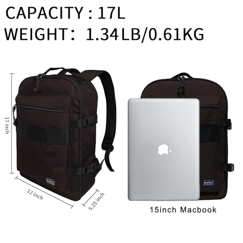 Travel Backpack 17L Lightweight Casual Small Carry-on Daypack 15-inch Laptop Notebook, Underseat Overnight Weekender, Brown - color: Brown