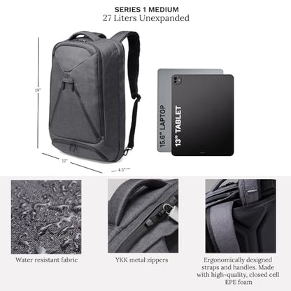 Knack Series 1 Medium Travel Backpack, 15.6-Inch Laptop, Expandable 27-39L - color: Savile Gray, size: Medium Backpack