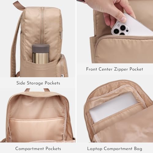 Lightweight Nylon Backpack for Women Men, 15.6 Inch Ladies backpacks Laptop Casual Daypack for Work Travel Khaki - color: Khaki