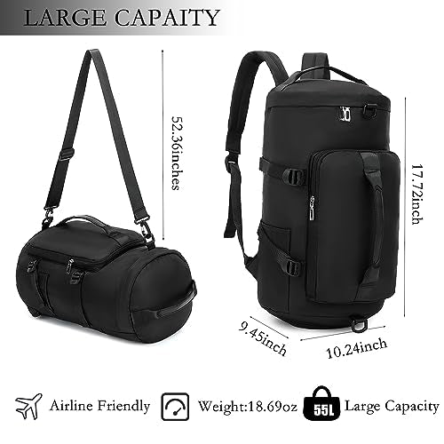 Gym Bag for Women,Waterproof Duffel Backpack Sports Duffle Bag with Shoes Compartment,Carry On Rucksack Daypack for Travel Yoga Camping (Black)