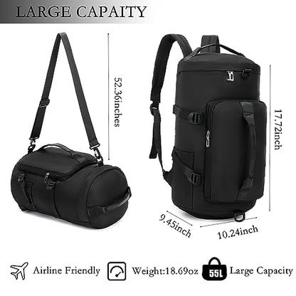 Gym Bag for Women,Waterproof Duffel Backpack Sports Duffle Bag with Shoes Compartment,Carry On Rucksack Daypack for Travel Yoga Camping (Black)