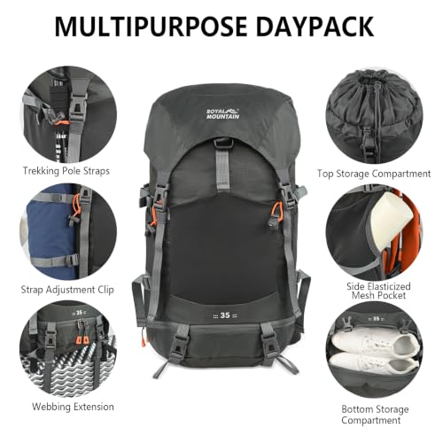 35L Hiking Backpack for Women men,Waterproof Camping Outdoor Backpacking Backpack for Travel lightweight Hiking Trekking Daypack - color: Gray