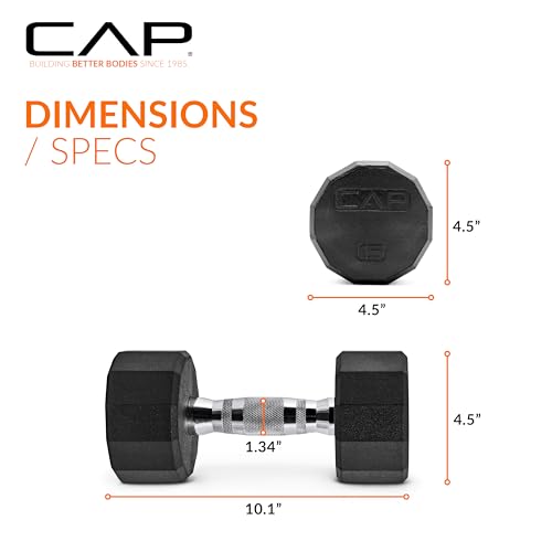 CAP Barbell Coated Hex Dumbbell Weight - Single | 10-120 lbs | Multiple Options - size: 15 lb, style: 12-Sided - Chrome Handle