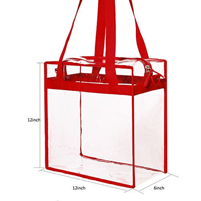 BAGAIL Clear Bags 12x6x12 Stadium Approved Clear Tote Bag with Zipper Closure Crossbody Shoulder Bag with Adjustable Strap - color: Red