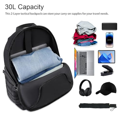MOSISO 30L Military Tactical Backpack for Men, Daypack 3 Day Bug Out Bag Hiking Rucksack with Bottle Holder for Sport Outdoor Hiking Camping Training, Black