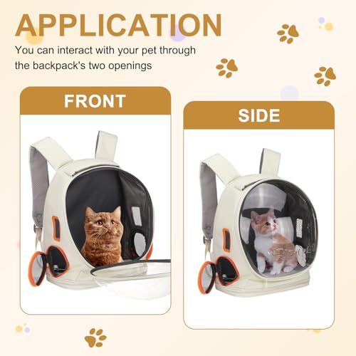 Pet Backpack Carrier, Portable and Ventilated, Oxford Cloth, Dog Cat Travel Bag with Transparent Cover 12.99", (Beige, 1 Pcs), Intended for Hiking/Camping/Traveling - color: Beige