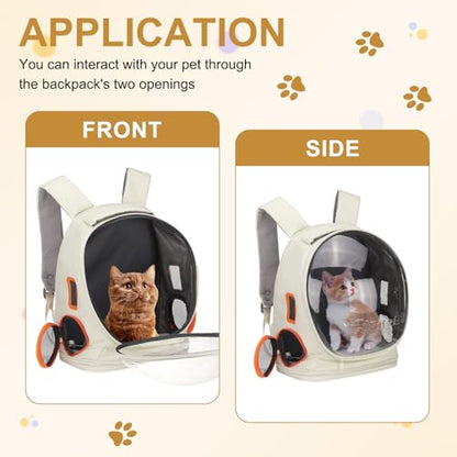Pet Backpack Carrier, Portable and Ventilated, Oxford Cloth, Dog Cat Travel Bag with Transparent Cover 12.99", (Beige, 1 Pcs), Intended for Hiking/Camping/Traveling - color: Beige