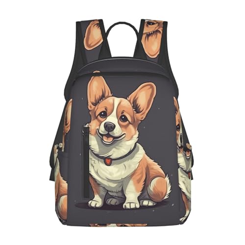 Cute corgi dog illustration Travel Backpack for Men & Women 14 inch Laptop Backpack Waterproof Work Back Pack - color: Cute Corgi Dog Illustration