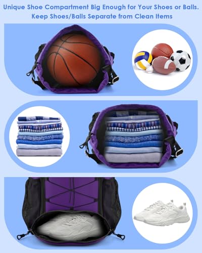 BROTOU Soccer Bags, Football Backpack, Volleyball Bag, Drawstring Soccer Backpack with Ball and Shoe Compartment - color: Purple