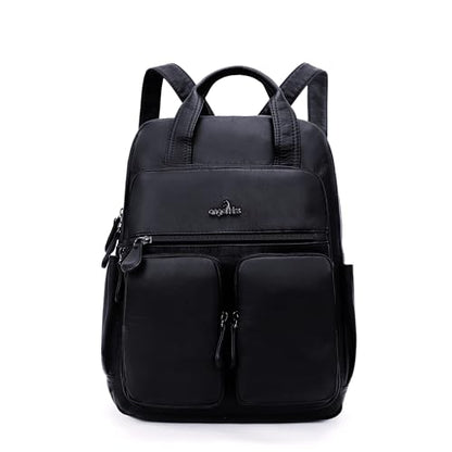 Angel Kiss Backpack Purse for Women Soft Washed Leather Multi Pocket Casual Travel Backpacks… - color: Black