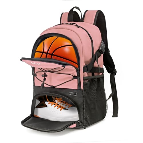 WOLT Basketball Backpack Large Sports Bag with Separate Ball Holder & Shoes Compartment, Best for Basketball, Soccer,Gym - color: Lightpink