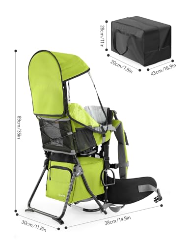 besrey Baby Backpack Carrier, Toddler Hiking Backpack with Safety 3-Height Seat, Adjustable Straps&Waist Belt, Foldable Frame Lightweight Large Capacity Child Carrier for Hiking (Green) - color: Green