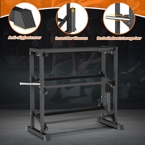 PLKOW Adjustable 3-Tier Dumbbell Rack with Barbell & Weight Plate Storage for Home Gym, Heavy Duty Steel Weight Rack Stand, Angle Height Width Adjustable Gym Organizer - color: Deep Black