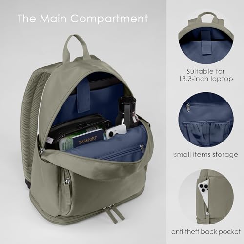 Uselike Gym Backpack for Women Men, Lightweight Gym Bag with Shoe Compartment, Waterproof Workout Backpack with Wet Pocket - color: Grey Sage