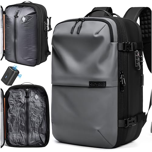 AirVault Vacuum Seal Travel Backpack 60L with Expandable HyperSeal Air Compression Vacuum System Water Resistant TSA Lock (Vacuum Pump Included, Gray, 60L) - color: Gray