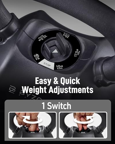 BYZOOM FITNESS Pure Series Adjustable Kettlebell 30/40/50LB - 5-IN-1 Weight Change, Patented Quick-Change Machenism, Ergonomic Curved Handle for Home Gym, Strength Training, HIIT, White OR Black - color: 40LB Black