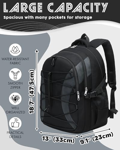 BLUEFAIRY Middle High School Backpack for Teen Boys Girls Large College Bookbag with Laptop Sleeve Back to School Book Bags Mochilas Escolares para Niños Niñas Adolescentes (Black/Dark Gray, Solid) - color: Black/Dark Gray