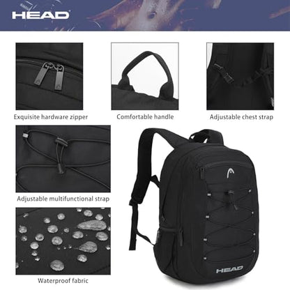 HEAD 30L Waterproof Drone String Travel Backpack for Men, Lightweight Laptop Backpack Fits 15.6 inch Notebook, Casual Daypack Carry On Backpack for College/Gym/Outdoor/Daily Use/Commute, TSA Friendly - color: Grey