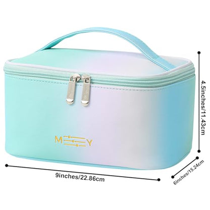 Meiyuuo Makeup Bag Large Cosmetic Bags for Women Girls Cute Travel Zipper Pouch Toiletry Organizer for Beauty Essentials Waterproof (Gradient Rainbow Green) - color: RAINBOW GREEN