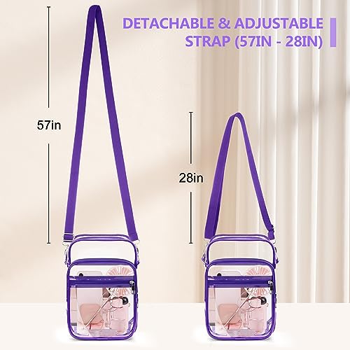 Blvornl Clear Crossbody Bag with Adjustable Shoulder Strap, Stadium Approved PVC Purse Bag, Messenger Bag - color: Purple, size: Large