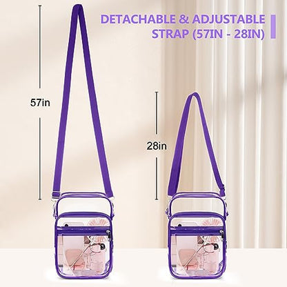 Blvornl Clear Crossbody Bag with Adjustable Shoulder Strap, Stadium Approved PVC Purse Bag, Messenger Bag - color: Purple, size: Large