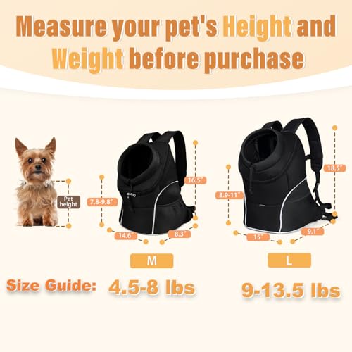YUDODO 4-8lbs Dog Front Carrier Backpack, Adjustable Breathable Pet Carrier for Small Dogs, Ventilated Puppy Back Pack with Safety Belt, Lightweight Doggy Backpack for Hiking Outdoor (Jet Black, M) - color: Jet Black