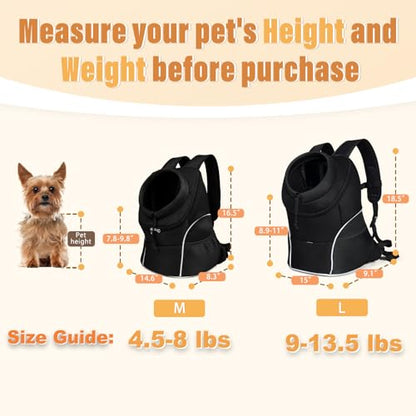 YUDODO 4-8lbs Dog Front Carrier Backpack, Adjustable Breathable Pet Carrier for Small Dogs, Ventilated Puppy Back Pack with Safety Belt, Lightweight Doggy Backpack for Hiking Outdoor (Jet Black, M) - color: Jet Black
